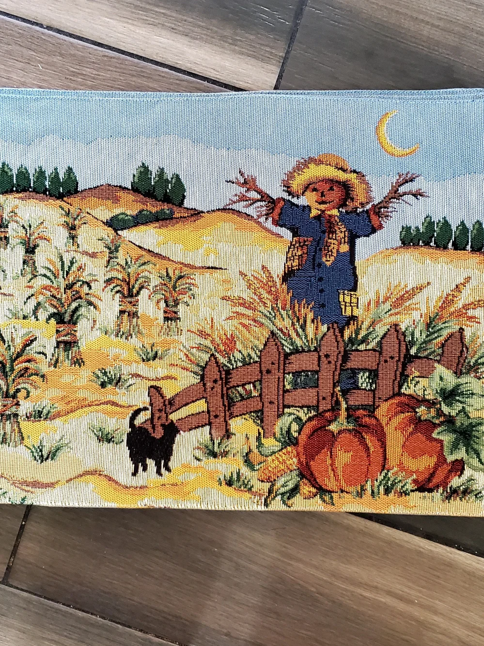 Autumn Harvest Scarecrow Decorative Placemat Set of 4 - Blue and Gold NEW